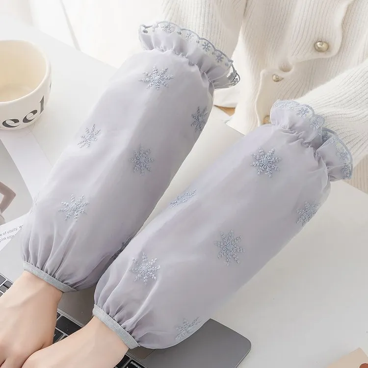 秋冬新款双层蕾丝长款防污袖套女成人上班工作羽绒服套袖家用护袖