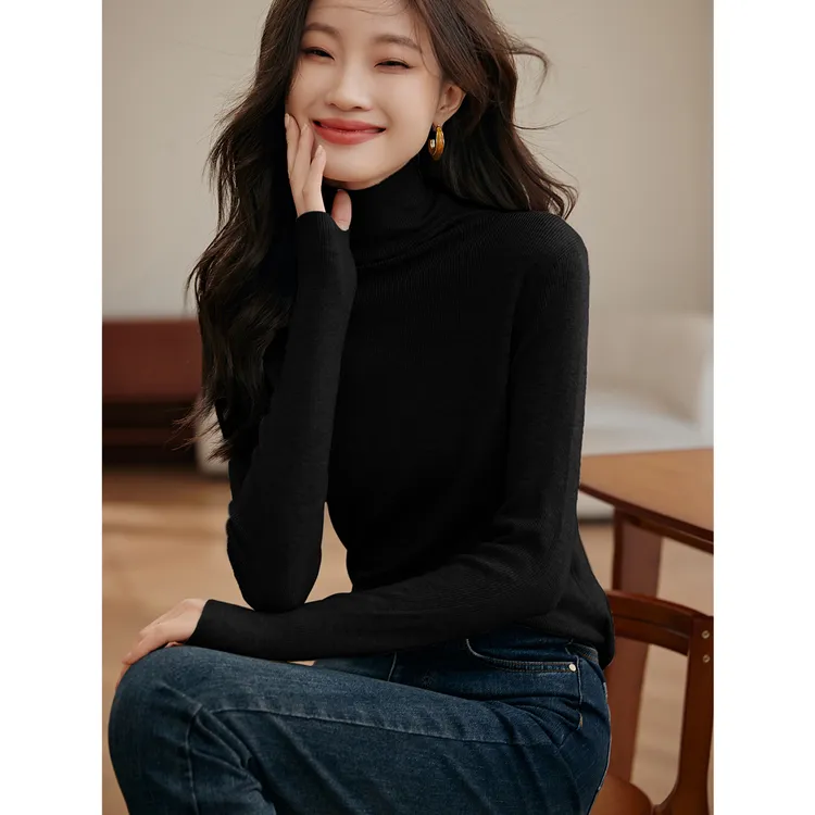 沫晗依美23冬新款修身简约质感中高领针织衫羊毛混纺针织打底衫