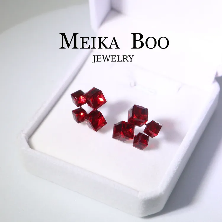 铜合金耳饰 【美卡铂】A006时尚饰品红色耳钉秋冬通勤百搭好看气质