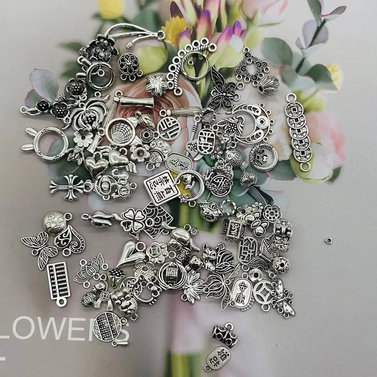 A保色古银配件DIY手工串珠配饰百无禁忌莲花兔子蝴蝶多吊端午材料