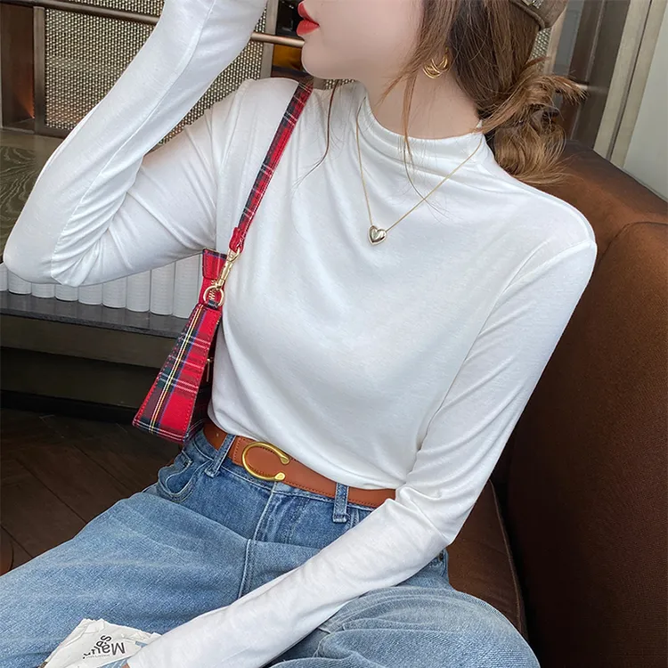 长袖上衣女半高领打底衫白色早初秋穿搭秋装女款秋季2025新款内搭