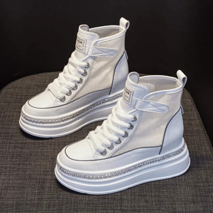 夏季网面透气高帮内增高小白鞋女2024新款薄款轻便小个子增高8CM
