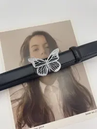 镶钻蝴蝶皮带女士真牛皮真皮时尚新款腰带女装饰配裙子百搭气质