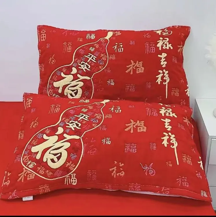 蛇年新春款红枕巾纯棉十层纱布加大加厚高档新款家用枕巾本命年