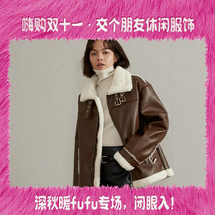 美式复古翻领PU皮外套女加厚保暖棉衣