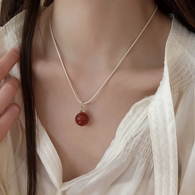 非金属布艺项链 新中式红色吊坠项链情侣闺蜜女气质显白百搭配饰
