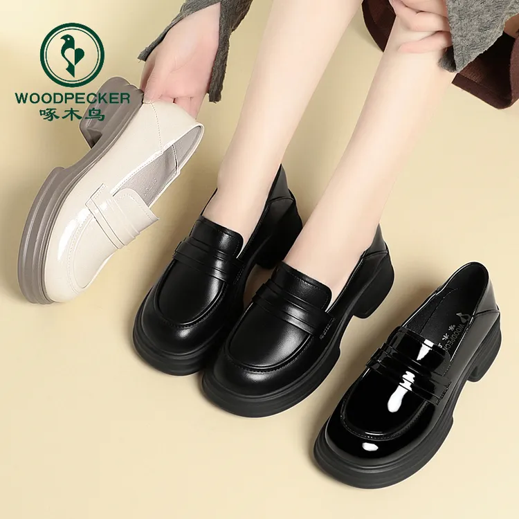 2024新款休闲乐福鞋厚底英伦风小皮鞋百搭粗跟单鞋一脚蹬乐福鞋