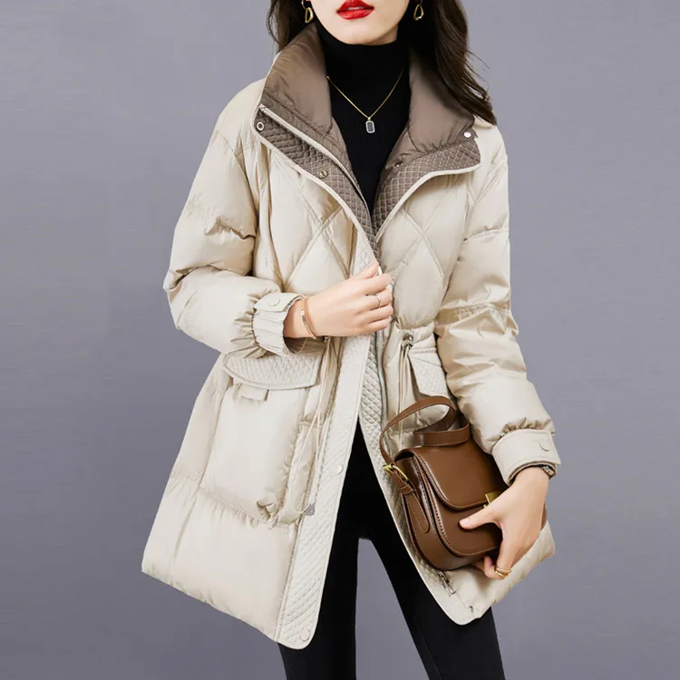 高级感羽绒服女冬季中长款2025新款小个子流行时尚收腰白鸭绒外套
