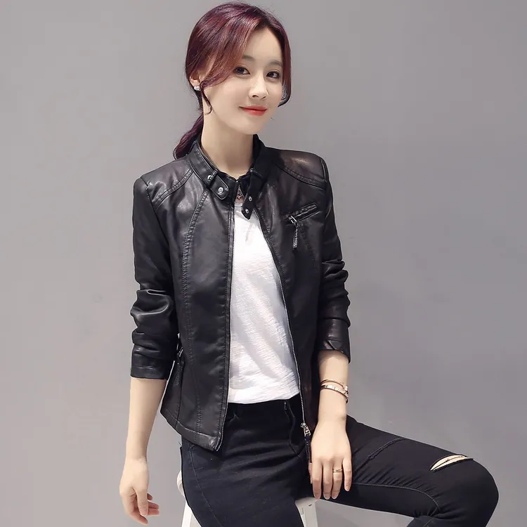 皮衣外套女夹克短款2025年春秋季新款爆款流行立领修身显瘦上衣潮