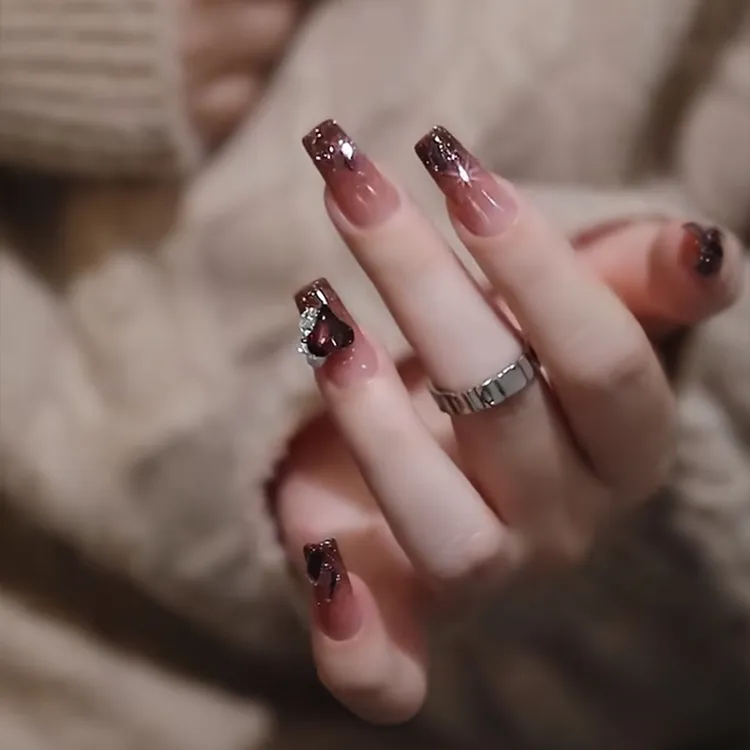 2024秋冬款中长款暗夜玫瑰纯欲新年战甲成品纯手工穿戴甲美甲贴片