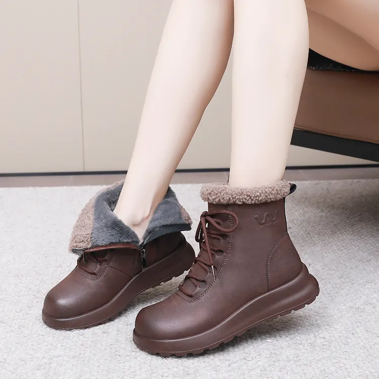 加绒保暖雪地靴厚底防滑妈妈鞋软底棉鞋中年女士短靴2024冬季新款