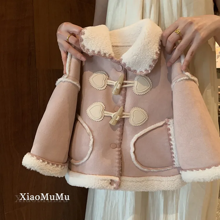 【现货特惠】女童加绒加厚外套2024新款小童女宝宝洋气一体绒外套