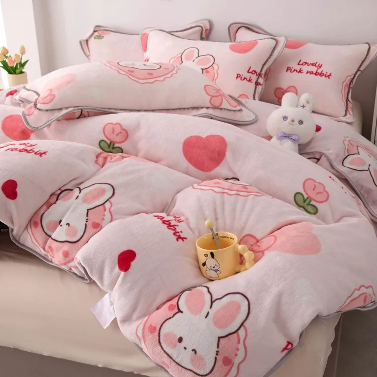 高档冬季加厚牛奶绒被套家用被罩被套单双人加绒保暖包边款绒被套