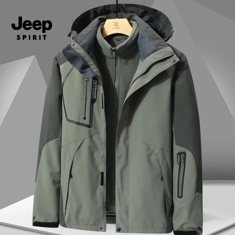 JEEPSPIRIT吉普三合一可拆卸冲锋衣户外防风防水加绒加厚情侣外套