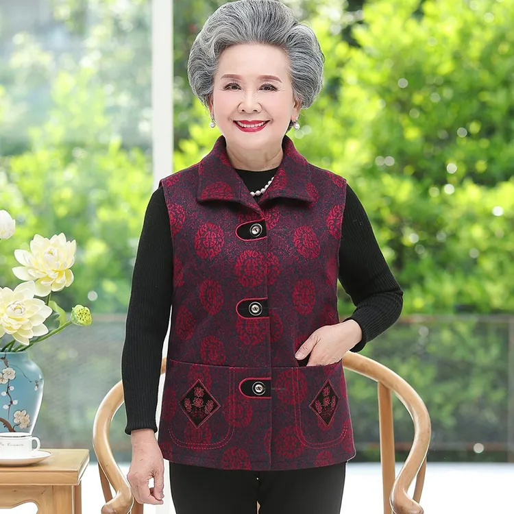 中老年秋冬新款女装奶奶装马甲加绒加厚老太太背心外穿妈妈装马夹