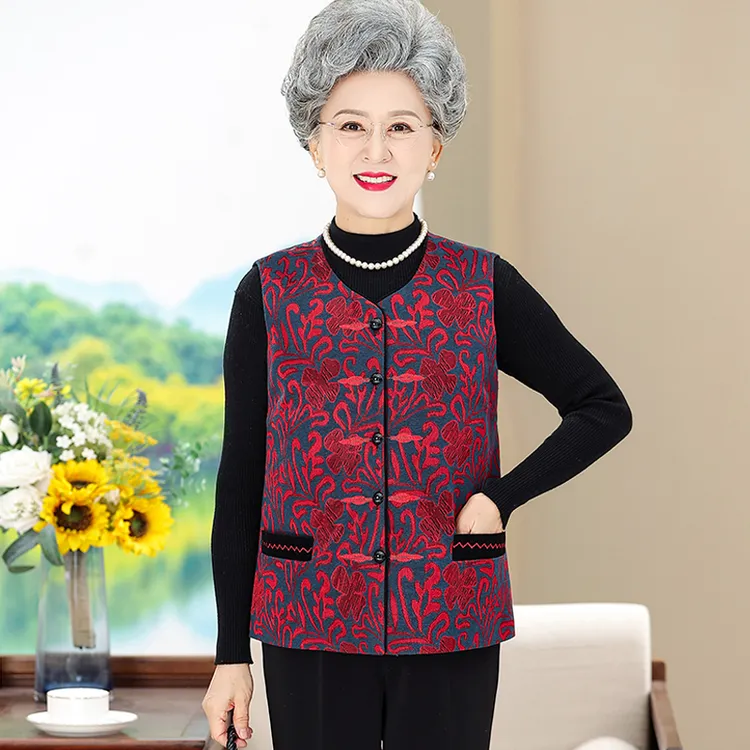 奶奶装马甲春秋新款洋气老太太坎肩上衣中老年女装马夹老人衣服