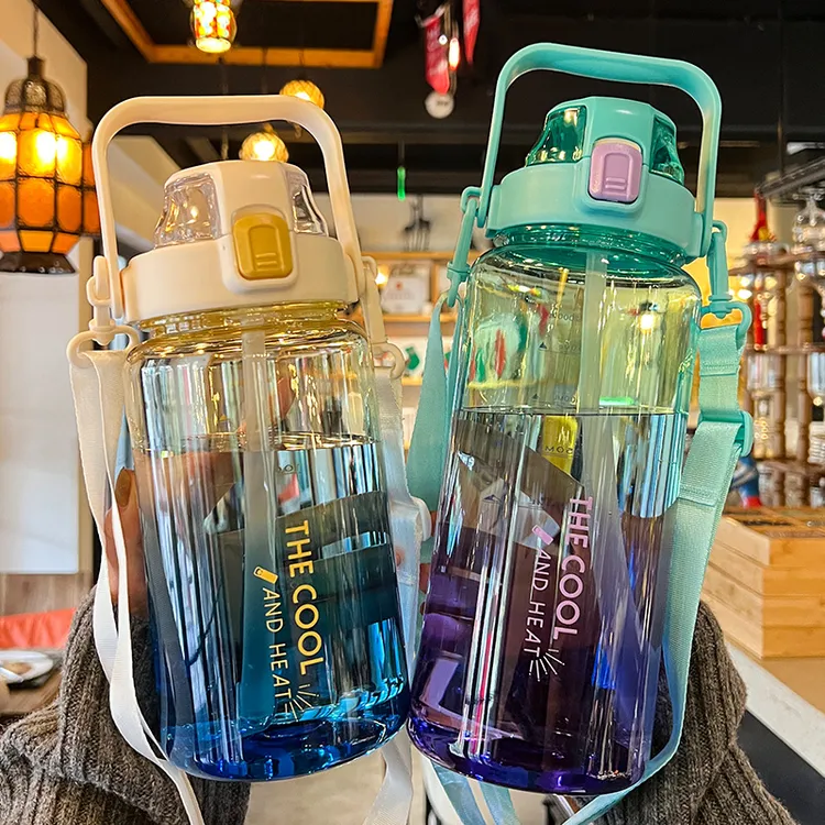 运动水杯大容量2000ml耐高温吨吨桶带吸管大号水壶户外携带塑料杯