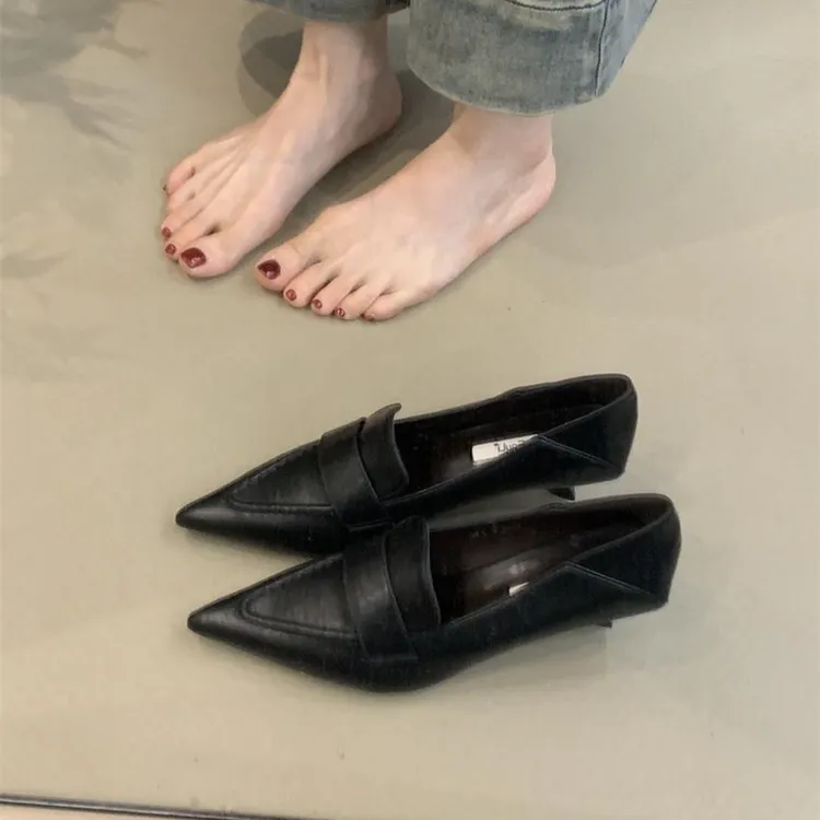 1639-2法式尖头高跟鞋女2024年新款小众复古英伦风一脚蹬细跟通勤