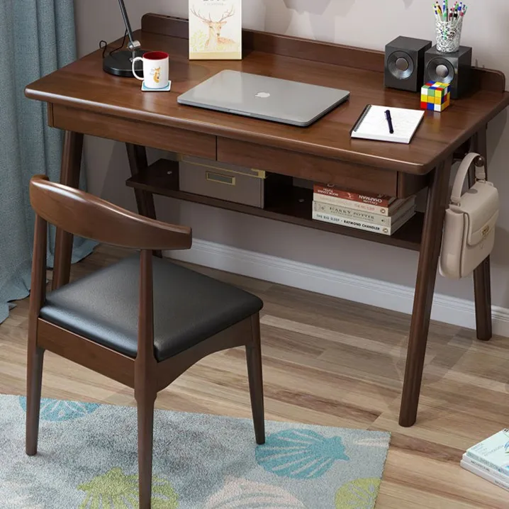 北欧家用实木书桌客厅卧室学生学习桌现代简约多功能日式电脑桌子