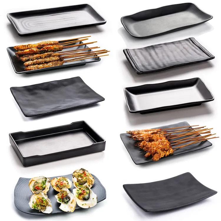 密胺网红烧烤盘子创意磨砂商用长方形餐盘寿司盘日式餐具火锅菜盘
