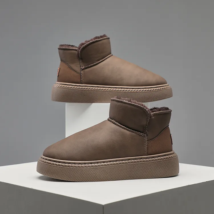 2025新款男士东北雪地靴女款情侣款皮面冬季加厚防水防滑棉鞋厚底