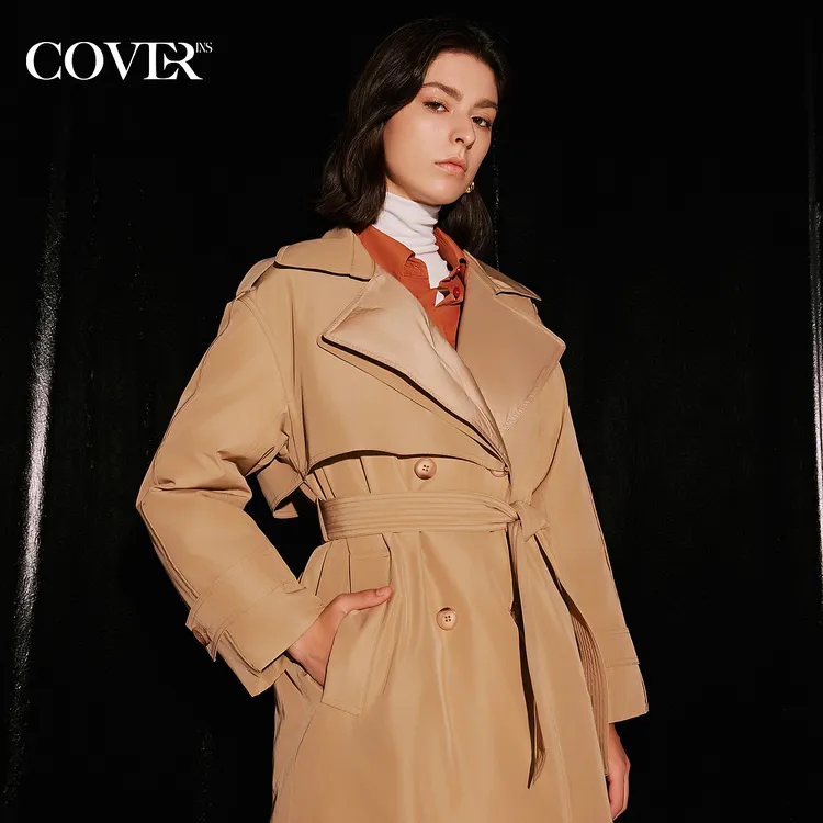 COVERINS冬季安心绒大翻领风衣式羽绒服