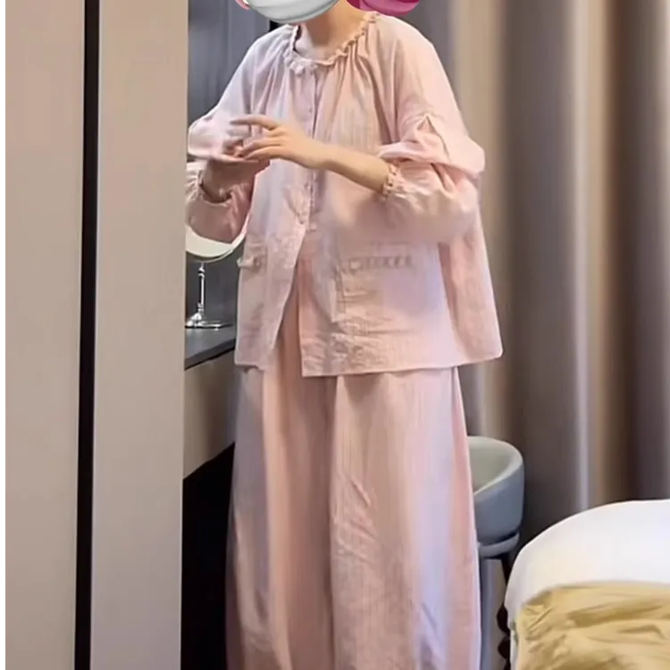 2025新款条纹春秋季睡衣女套装长袖懒惰风宽松大码减龄女士家居服