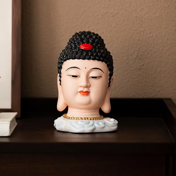 中式祥云手绘佛首手工家用创意陶瓷如来白瓷摆件祥云佛家书房装饰