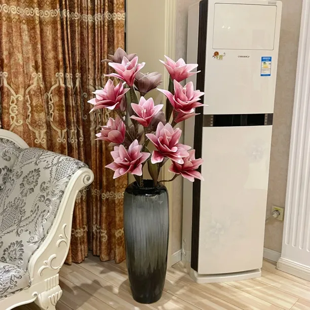高枝大百合仿皮假花原创手工花艺 高档抗皱材质花艺师纯手工制作