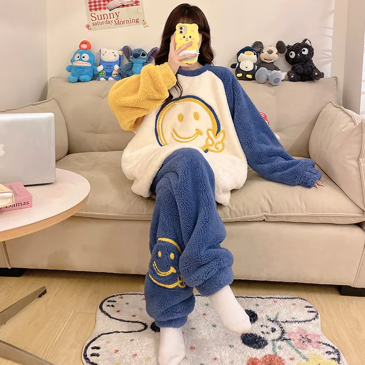 珊瑚绒睡衣女秋冬季加绒加厚大码200斤冬款保暖法兰绒家居服套装