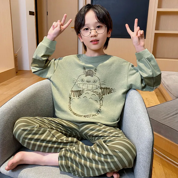 儿童秋季睡衣男童爆款2023长袖纯棉100%全棉中大童男宝童居家服