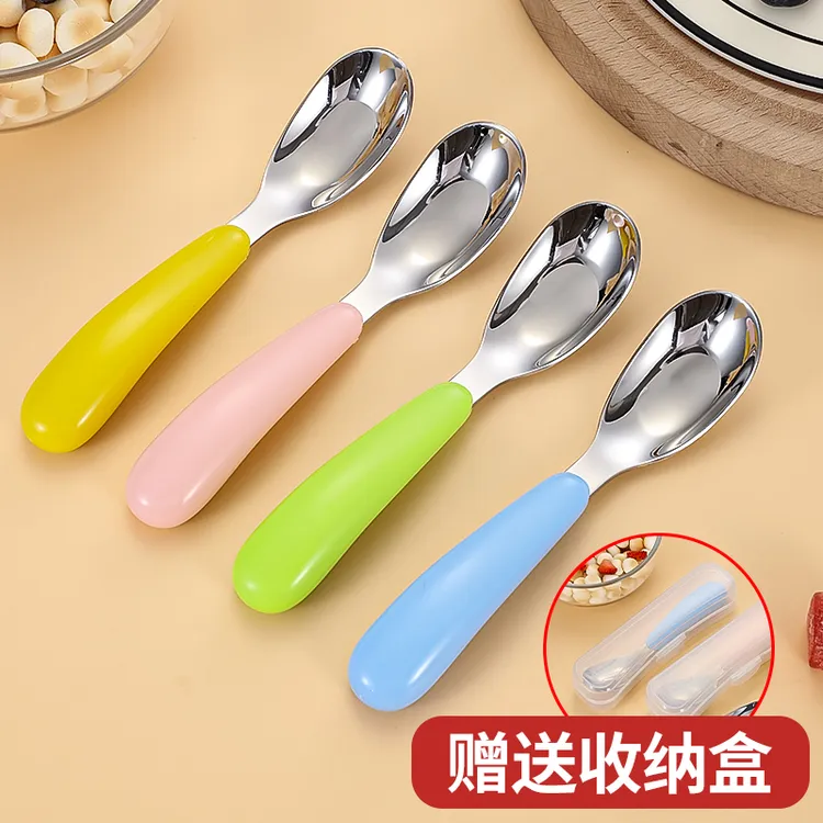 短柄元宝勺316L不锈钢婴幼儿勺学吃饭训练勺便携自主进食辅食勺子