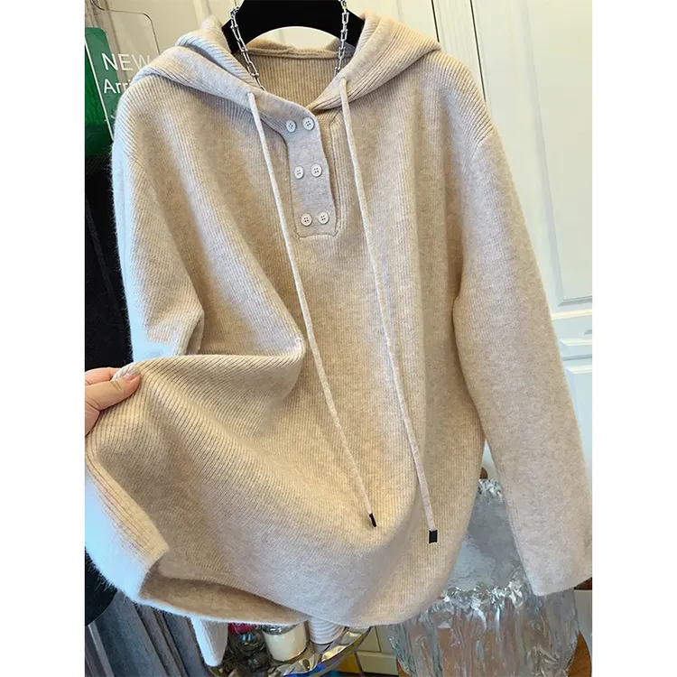 大码胖妹妹高级感慵懒风气质软糯连帽针织衫毛衣宽松大版遮肉上衣