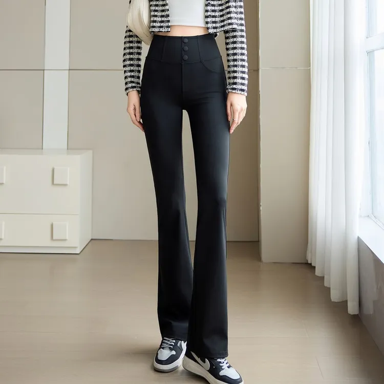 大码微喇喇叭裤春夏秋高腰显瘦休闲裤女黑色长裤外穿打底裤小黑裤