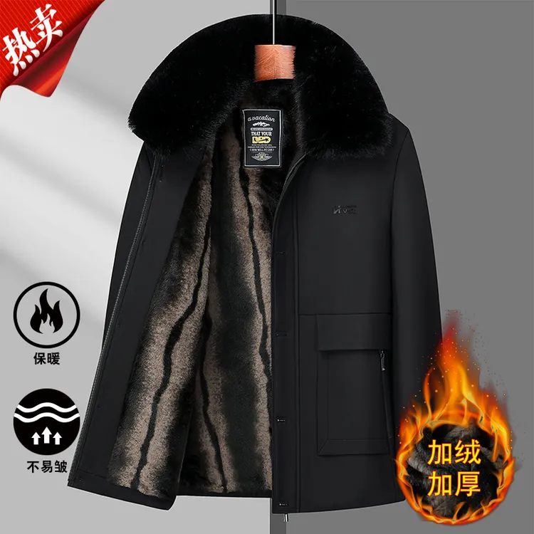 外套中老年男装爸爸加绒加厚保暖棉衣中年中长款老年人冬季秋冬