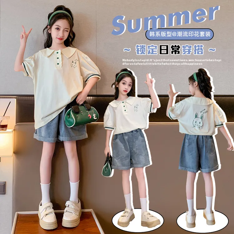 女童夏季套装6-12岁15岁中大童装2024新款爆款休闲运动短裤两件套