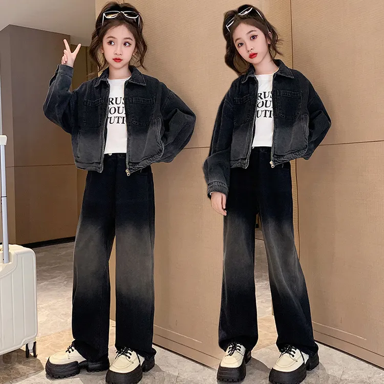 女童春秋牛仔套装2024新款潮流6-12岁15岁中大儿童休闲童装两件套