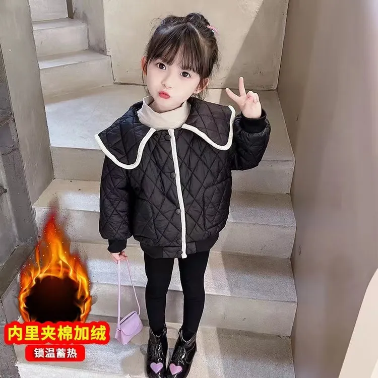 【现货】女宝女童春款小香风外套秋冬棉衣中大童女孩大翻领洋气棉袄