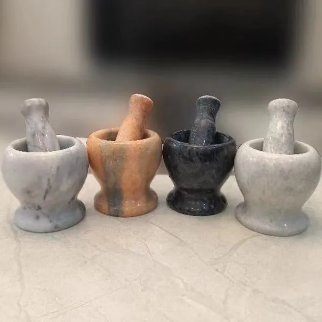 .天然大理石捣蒜器石臼蒜臼子压蒜器蒜泥器捣蒜罐家用研磨石头窝