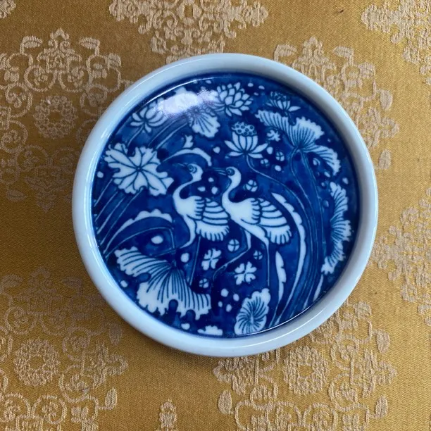 景德镇陶瓷青花一鹭莲升盖置杯托