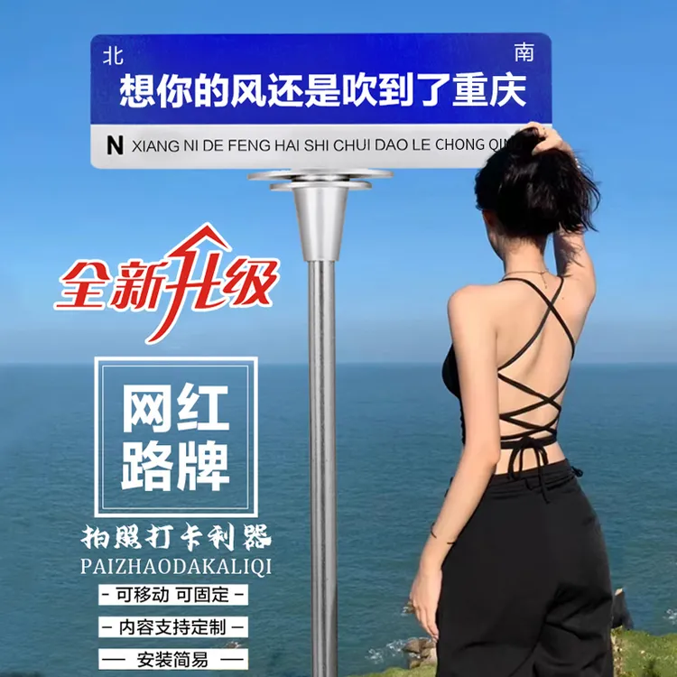 网红路牌定制指示牌拍照路标立柱牌子移动我在很想你风还是吹到了