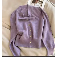 2025法式蝴蝶结针织衫新款设计感单排扣毛衣百搭上衣H318