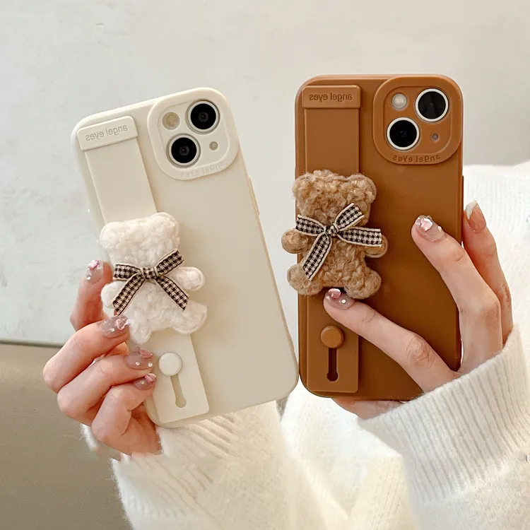领结布偶熊腕带适用iPhone14苹果12promax手机壳13防摔15简约7/8p