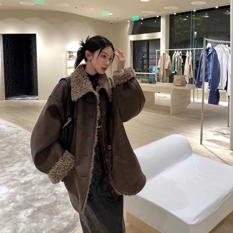 人造皮草 慵懒风双面穿皮毛一体外套女冬季新款加厚宽松复古皮衣