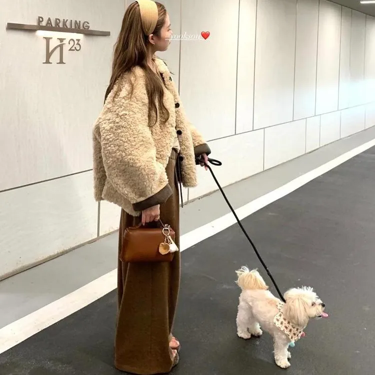 人造皮草 秋冬季羊羔毛外套女小羊咩咩草宽松慵懒毛毛外套女上衣