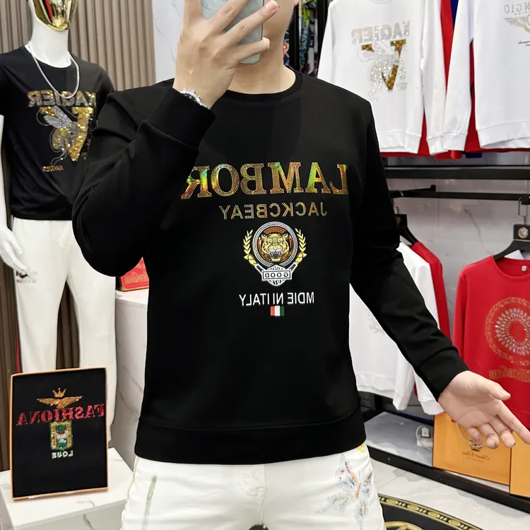 秋冬新款时尚轻奢男士长袖卫衣休闲百搭镭射亮片高品质修身男装