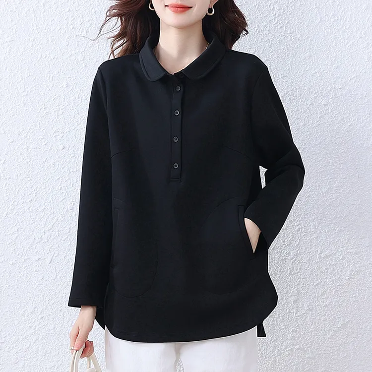 大码长袖衬衣2025秋季宽松遮肉显瘦POLO领打底外穿上衣休闲衬衫女