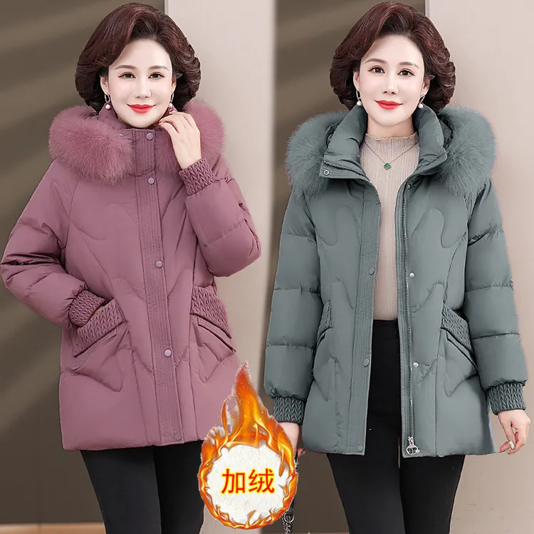 中年妈妈冬装棉衣外套时尚中老年女冬季洋气加绒加厚保暖棉服棉袄