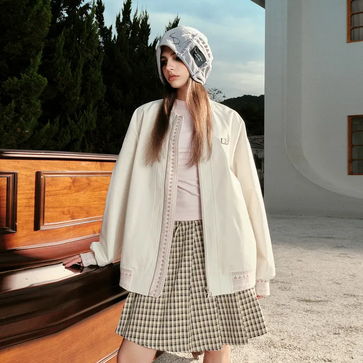 张晓龙同款民族风拼接贴布刺绣夹克外套男女潮牌情侣秋美式棒球服