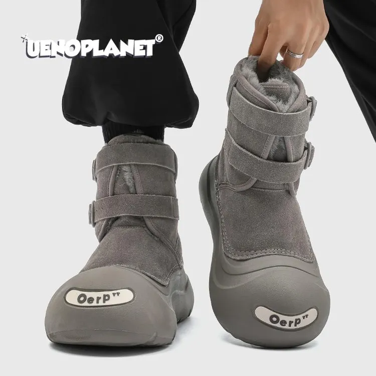 保暖雪地靴男2025冬季新款加绒加厚大头棉靴开口笑情侣款雪地棉鞋